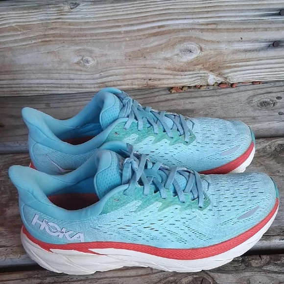 Hoka Clifton 7 Women's Teal and Coral Athletic Shoes - Picture 9 of 15